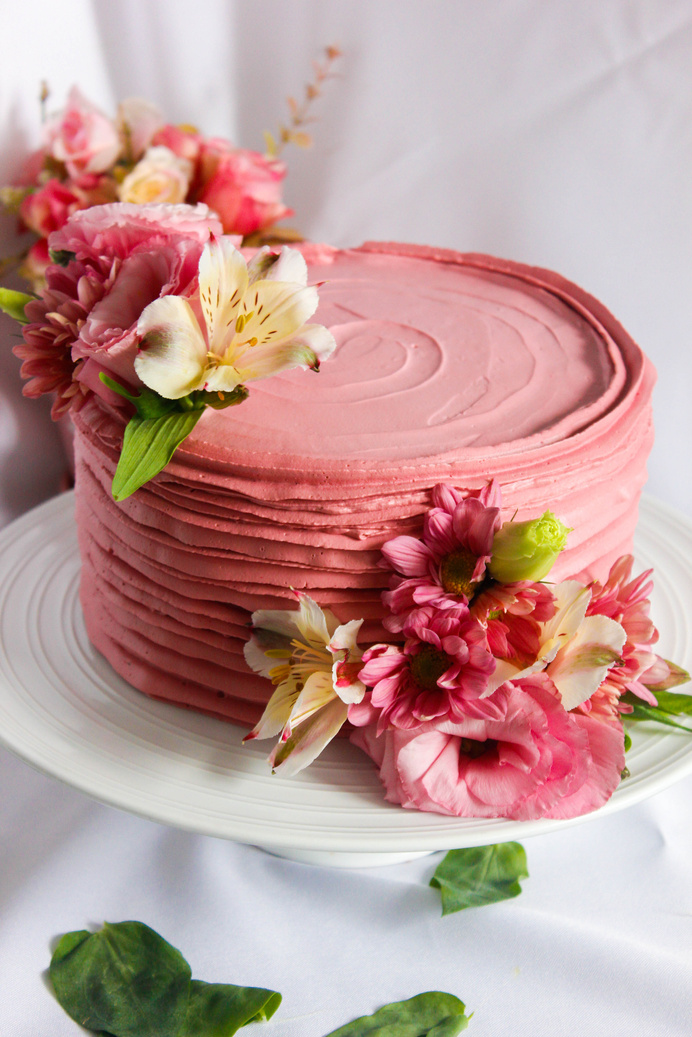 Pink Cake with Flowers